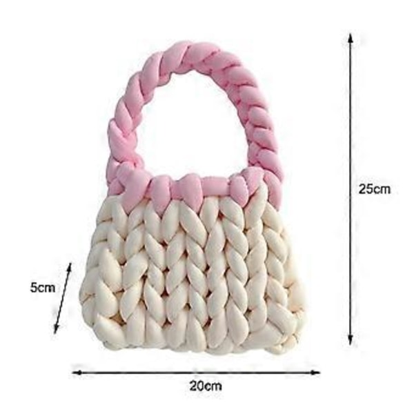 Håndvevd Håndveske for Kvinner Lett Casual Chunky Garn Strikket Veske Håndstrikket Tote Bag for Reise Ferie Arbeid Dame (Hvit)