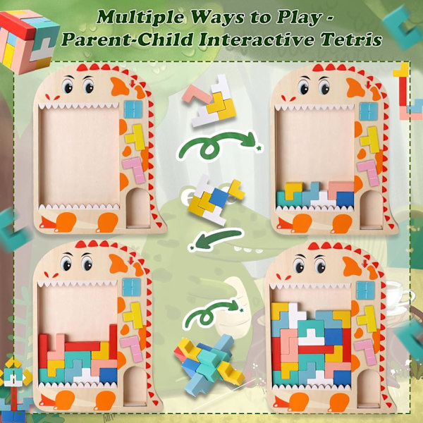 Puinen Tetris-palapeli lapsille (Dinosaur), 3D-palapeli Montessori To