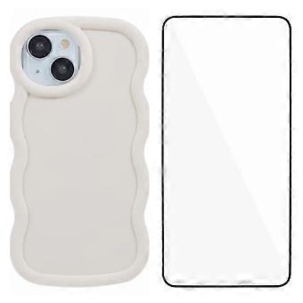 WANLONFENG XL-serien for iPhone 14 Deksel Bølgekant TPU-deksel med Herdet Glass Film (Stil B)