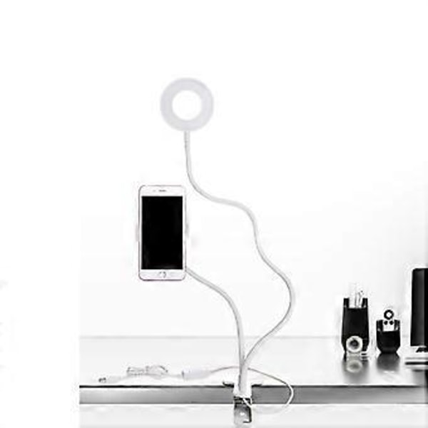 Selfie Ringlys med Mobiltelefonholder Stativ 3 Lystilstande Lysstyrke LED Bordlampe til Live Stream Makeup