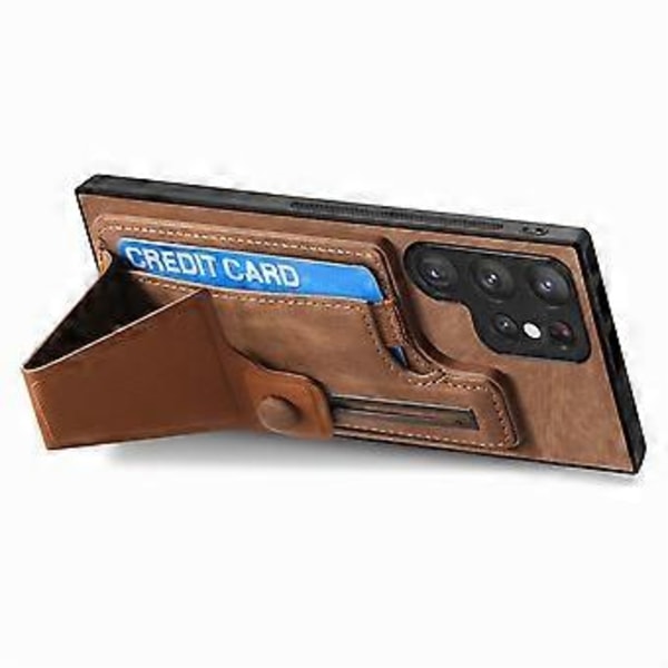 För Samsung Galaxy S25 Ultra Skal med Kortfack Ställ Retro Läder Baksida - Brun (Brun)