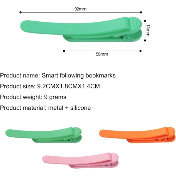 Älykäs kirjanmerkki, 3 kpl silikonikirjanmerkkiä, kirjan lisävarusteita lukemisen ystäville, kirjanmerkit miehille ja naisille