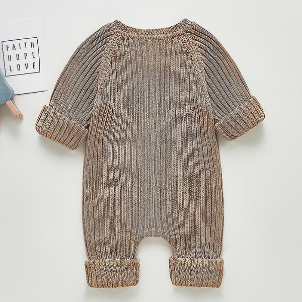 Newborn Baby Bodysuit Long Sleeves Knitted Jumpsuit Comfortable Outfits Clothes For Boys Brown 66CM