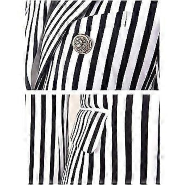 Stribet Print Suitjakke med Dobbelt Bryst og Hakket Rever - Slim Fit Blazer (L sort)