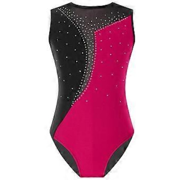 Ermeløse kontrastfargede turn- og danse-drakter for jenter (9-10 år, hot pink)