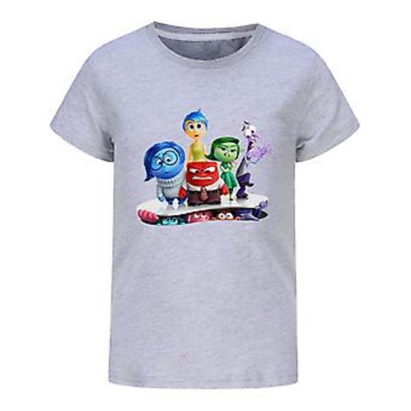 Børne T-shirt med Inside Out 2 Print - Drenge og Piger - Sommer Casual Kortærmet Rundhals Cotton Tee Tops Alder 9-16 År (13-14 År Grå)