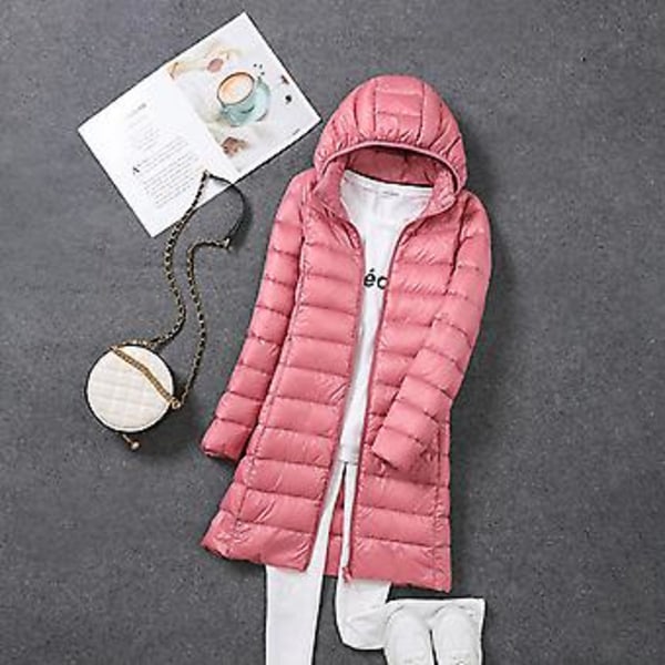 Vinterjakke for kvinner, lang og slank passform, med hette, varm jakke egnet for vennegrupper (3XL Rosa)
