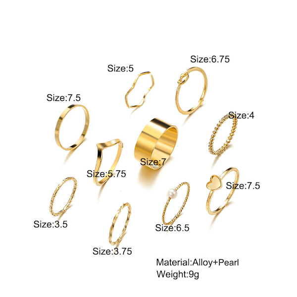 Alloy Åbne Ringe 10 Styk Sæt Personlighed Perle Ringe kærlighed hjerte