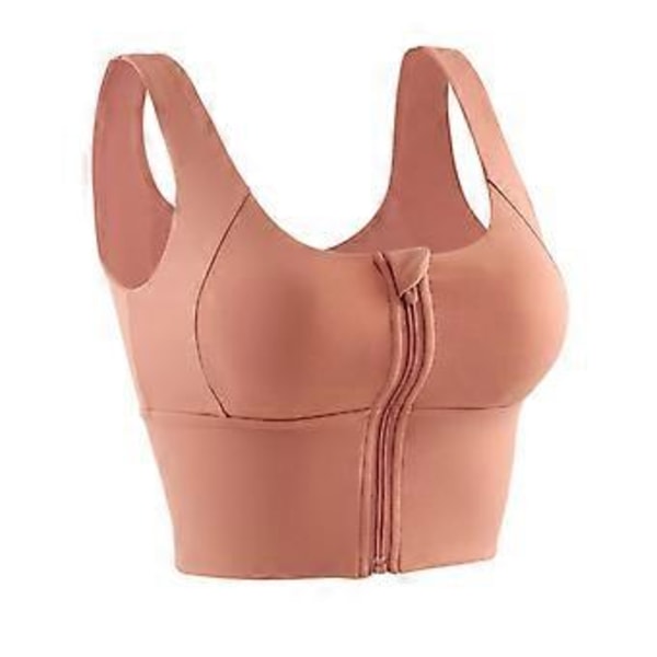 Sports-BH til kvinder med lynlås foran, komfortabel, polstret shapewear stretch crop (XL Orange)