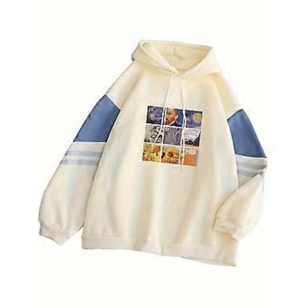 Hættetrøje løs snørehættetrøje langærmet fleece fortykket sweatshirt (M Abrikos)