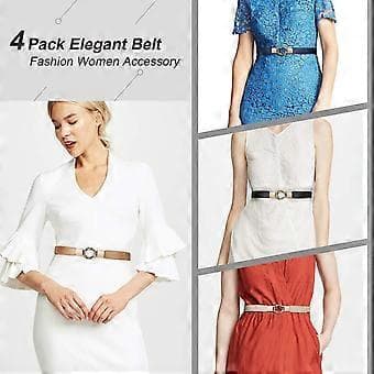 Tynde elastiske damebælter til kjoler, retro, strækbare, plus size, sæt med 4 - sort+brun+blå+be