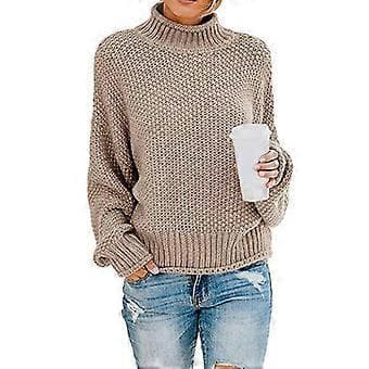 Dam Turtleneck Batwing Ärm Oversized Tröja S Vit(L Khaki)
