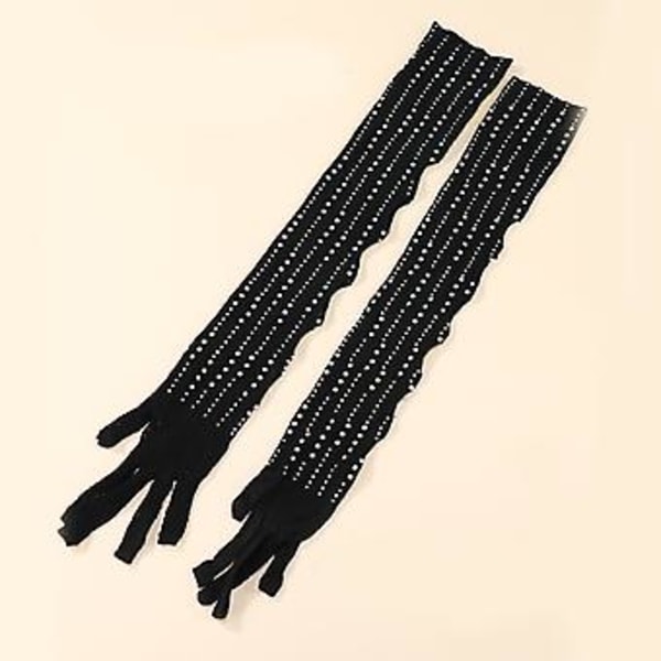 Dam Rhinestone Fishnet Långa Handskar Operahandskar Goth Långa Handskar Armbågshandskar