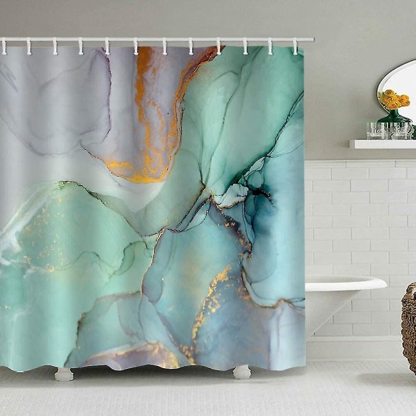 Colourful Marble Shower Curtains For Bathroom Sets Fabric With 12 Hooks Watercolor Abstract Ink Paint Blue Green Jade Texture Purple And Gold Stripes