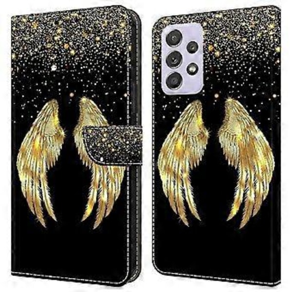 Lompakkokotelo Samsung Galaxy A52 4G/5G/A52s 5G -puhelimelle, PU-nahkainen jalustallinen 3D-kuvioitu puhelinkotelo (Kultainen siipi)