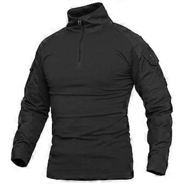 1/4 Lynlås Camouflage Langærmet Taktisk Skjorte Herre Udendørs Airsoft Paintball CP Militær Kamp Skjorter S-5XL (XL sort)