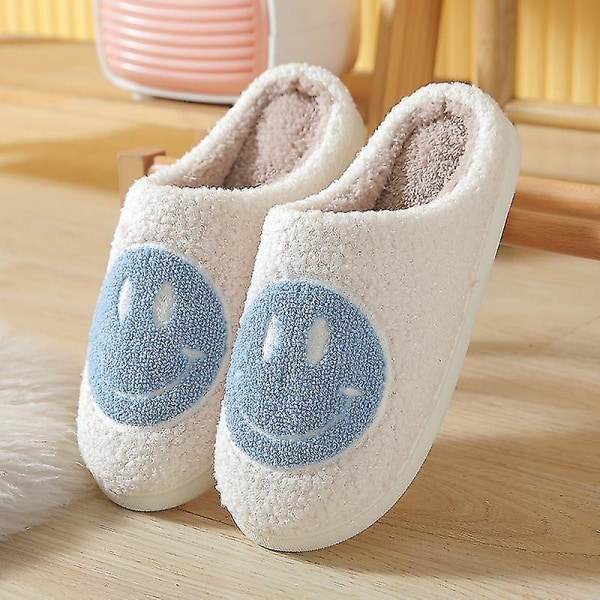 Slippers Smiley Face Slippers Women Smile Slippers Happy Face Slippers Retro Smiley Face Soft Plush Comfy Warm Slip-on Slippers Blue 40-41