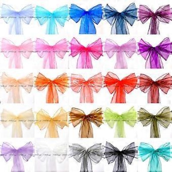 Organza Stolskydd Bred Tulle Bågar Band Sash Knyt Bröllop Fest (10 St Vit)
