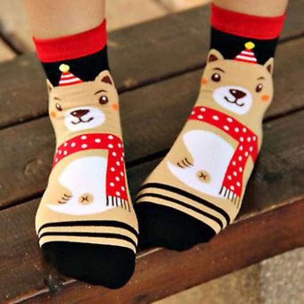 Damjultomtesockor Santa Claus Sock Vinter Julparty Cartoon Ankelsockor (1 Par Björnar)