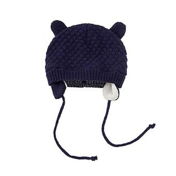 Vinter Baby Lue Hanske Sett For Barn Beanies Barn Pom Strikket Lue Varmt Bonnet Dress (Marineblå)