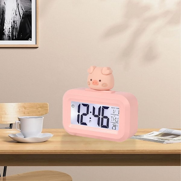 Söt Elektronisk Väckarklocka (Rosa Gris), Cartoon LED-Skärm Electr