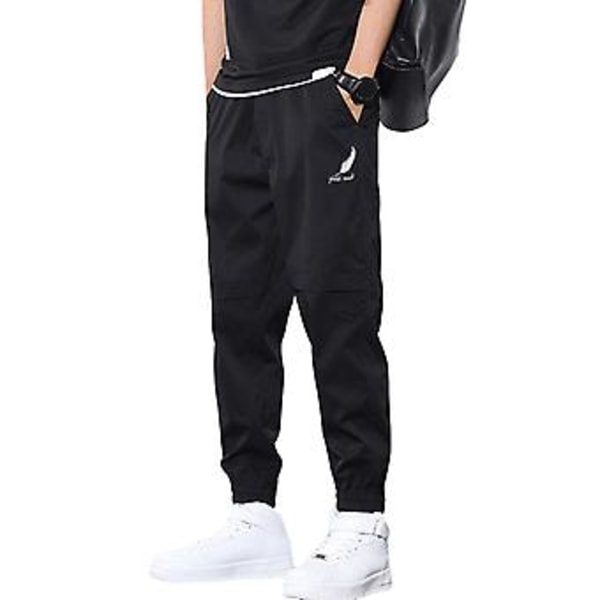 Män Byxor med Mellanhögt Midja, Elastisk Midja, Logotyptryck, Fickor, Enfärgad, Casual, Joggingbyxor, Streetwear (3XL Svart)