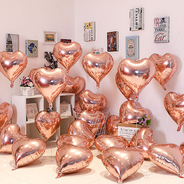 10 stk. Rose Gold Hjerte Ballon, Hjerteformede Balloner, Hjerteformet