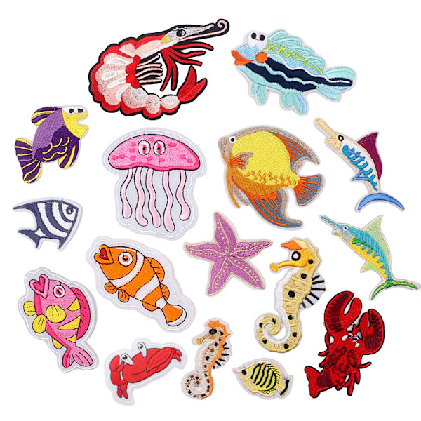 16 pack of undersea creature embroidered cloth patches