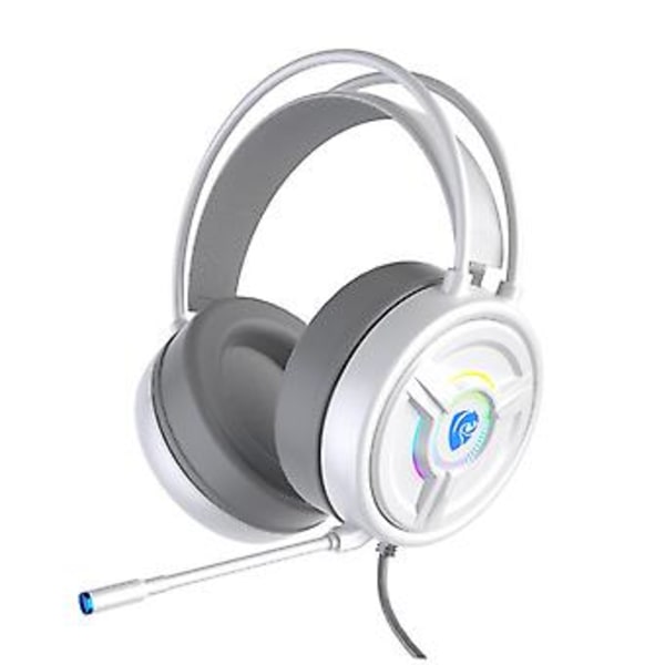 Surround Sound Spelheadset med Mikrofon Bekväma Minnesskum Hörlurar (Vit)
