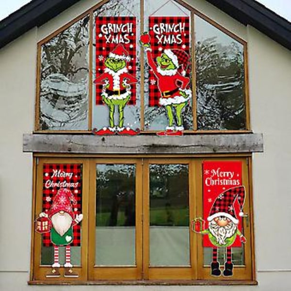 Julepynt med Grinch-gnomer - Hængende flag til vindue, dør, juletræ, festdekoration (A)
