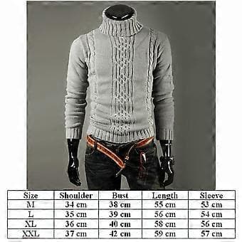 Herrarnas Varm Kabelstrickad Tröja med Mockhals, Pullover, Topp (L Ljusgrå)