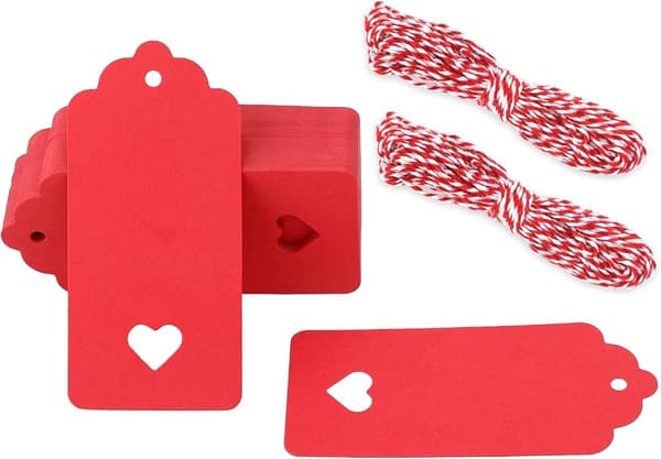 Røde gavelapper, 100 STK hule hjerte gavelapper, bryllupsfavorittlapper