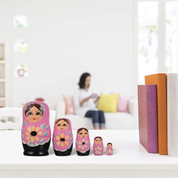 Orange Solros Trä Ryska Nesting Dolls 5Pcs Dolls Trä D