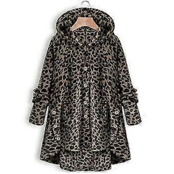Damejakke Mode Knap Fluffy Uld Hættejakke Løs Vinter Varme Plus Størrelse (3XL Mørkebrun)