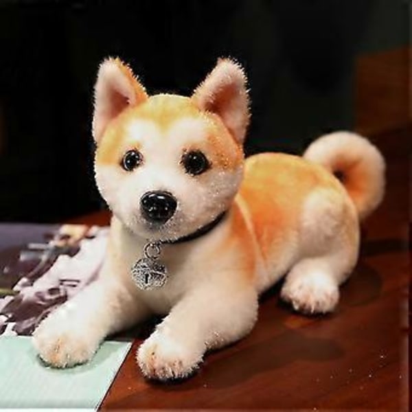 25/30cm Verklighetstrogen Akita Hund Plyschleksak Fylld Livsäkta Shiba Inu Hundvalp D(25CM liggande med halsband)