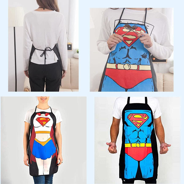 2 settiä keittiöesiliinoja - Superman-versio miehille ja naisille, yhteensopiva
