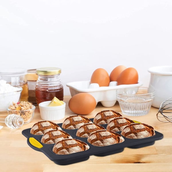 Silikoninen leipävuoka, 9-reikäinen patonki kotitalousleivontamuotti, helppo irrottaa leipämuotti, tummanharmaa
