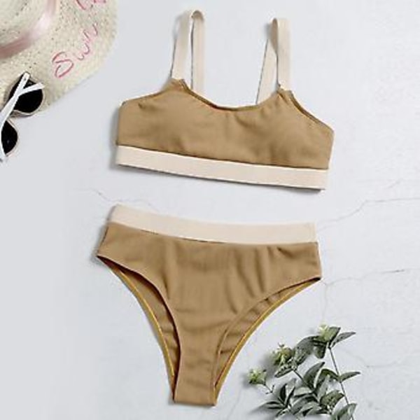 Flickors badkläder sexig enfärgad delad kvinnlig bikini badkläder S Gul
