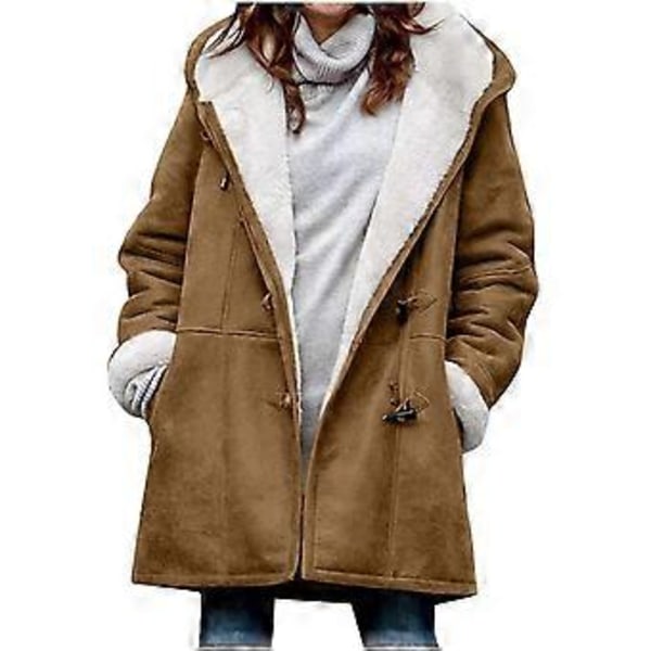Vinterjacka för kvinnor, tjock och varm fleece med huva, damer avslappnad plus storlek Parka jacka - JA(4XL Brun)