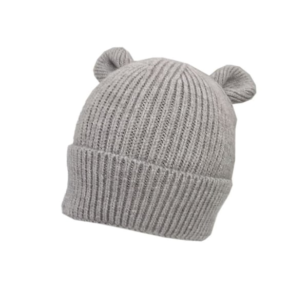 Cute Bear Baby Hat With Ears Autumn Winter Knitted Kids Bonnet Hat Soft Warm Infant Beanie Cap For Newborn Gray