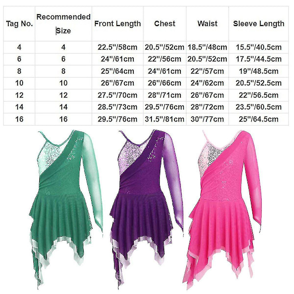 Skinnende pailletter ballet gymnastik leotard kjole børn piger enkelt langærmet mesh splice figur kunstskøjteløb dans kostume.12.B  Burgundy