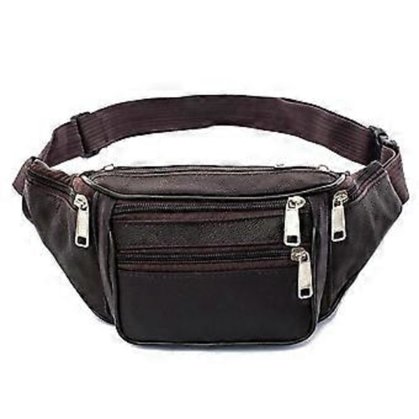 Unisex Läder Midjeväska Multipla Fickor Casual Magväska Portabel