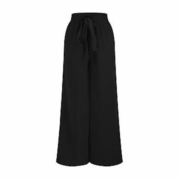 Bekväma Casual Lace Fold Högmidjade Raka Cylindriska Byxor i Full Längd för Kvinnor XXL Svart