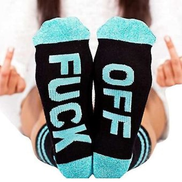 Fuck-off Letter Printed Funny Softy Sports Calf Socks Novelty Casual Socks Unisex( Light Blue)