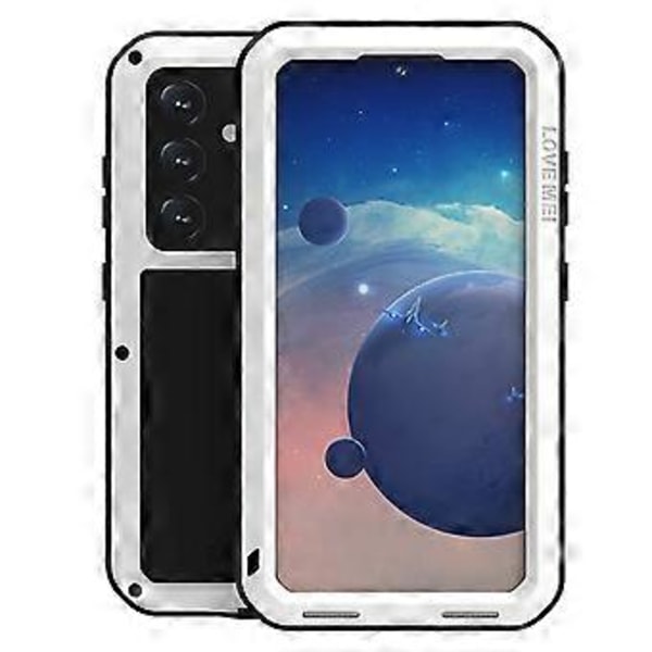 LOVE MEI Etui til Samsung Galaxy S24 Metal+Silikone Telefoncover med Hærdet Glas Film - Hvid(Hvid)