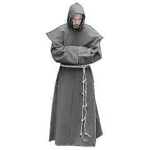 S-5XL Renessanse Munk Kler Habit Scapular Friar Kostyme Religiøs Helgen Kåpe Kjortel Menn Prest Hetter Kåpe Halloween Antrekk (M Blå)