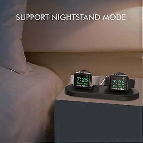AHASTYLE PT116 til Apple Watch Dobbelt Position Opladningsstand Smart Watch Oplader Holder Base - Sort (Sort)