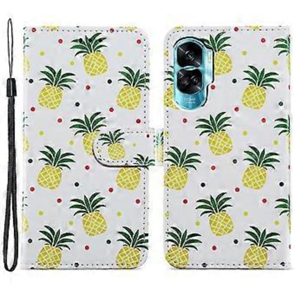 For Honor 90 Lite 5g/x50i 5g Etui i PU-Lær med Mønster, Lommebok-Stil, Telefondeksel (Ananas)