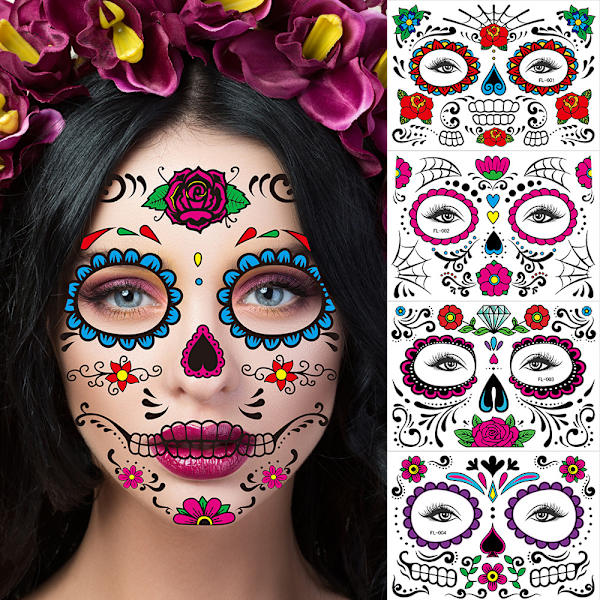 4 stk Halloween ansiktssticker Halloween fest klistremerke ansiktsskaping