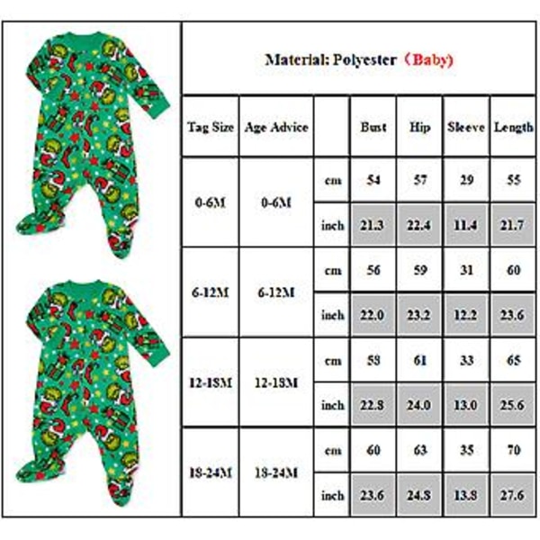 Grinch Familjen Matchande Julpyjamas Sovpysjamas Nattkläder Julpyjamas Set (12-18M Baby)